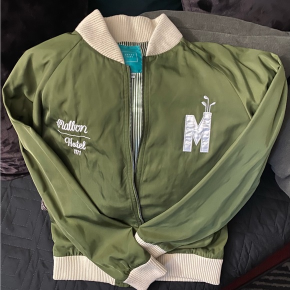 Hotel 1171 Green graphic print bomber jacket - Picture 3 of 6